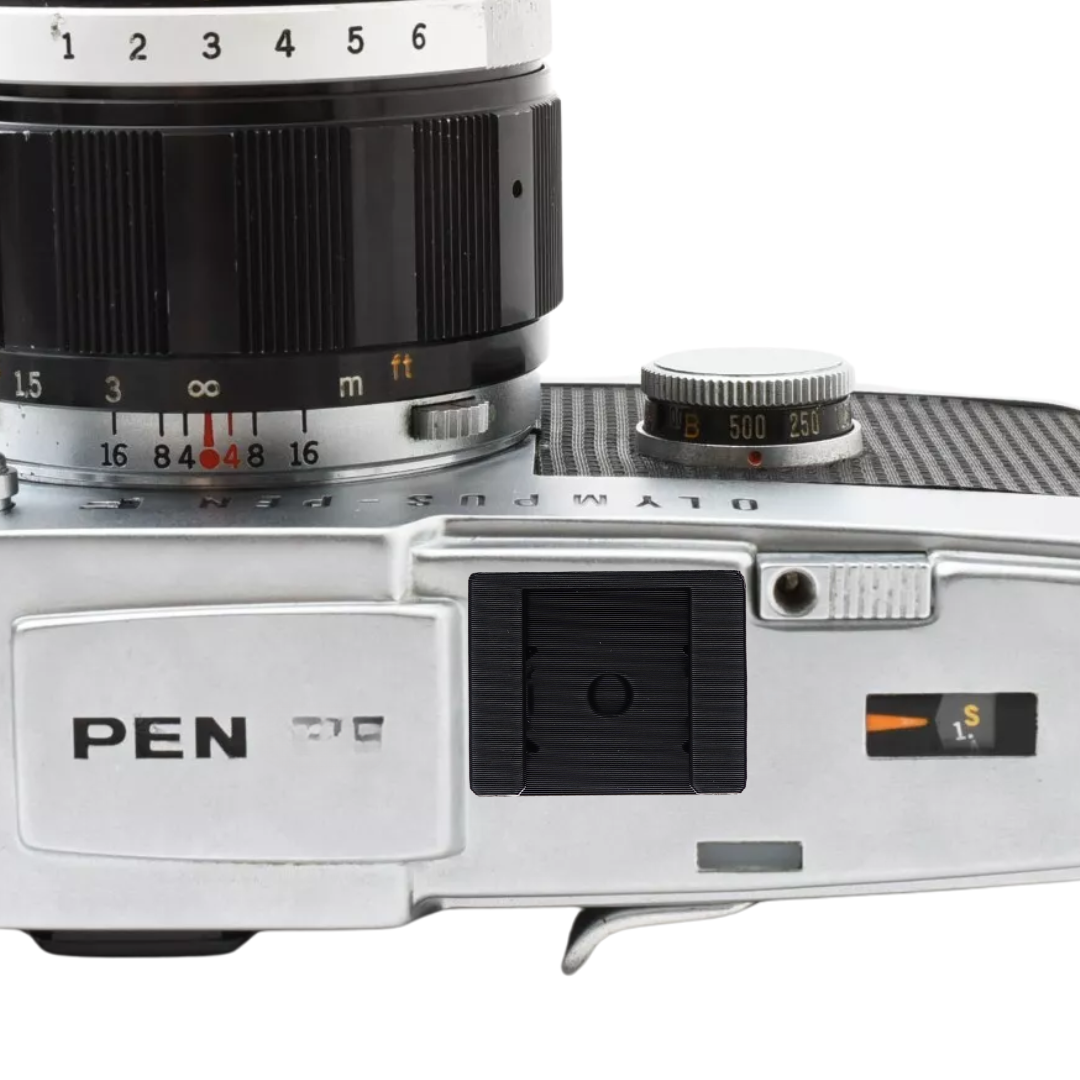 Cold shoe adapter self-adhesive for Olympus Pen F, Rollei 35 & universal