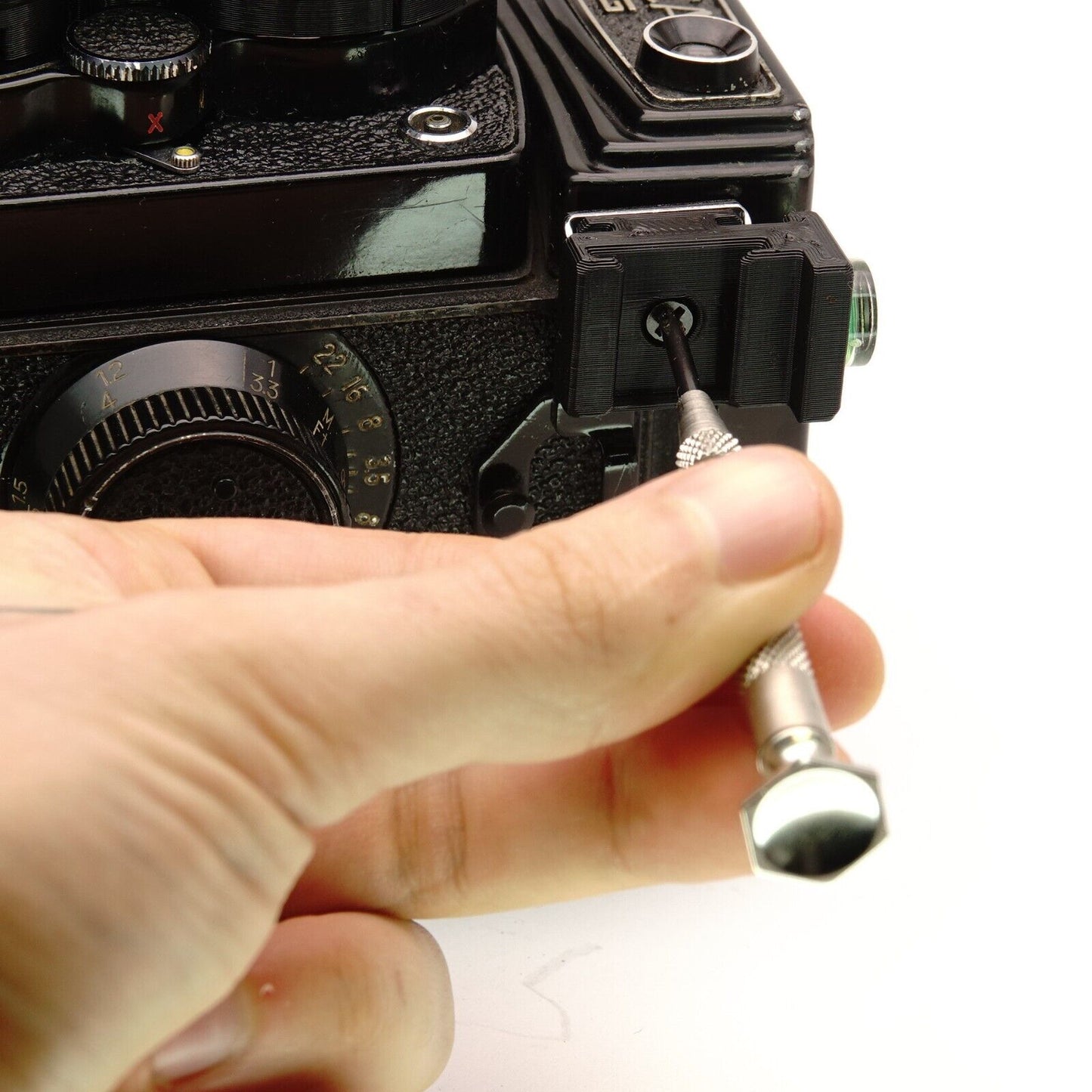 90° spirit level for side accessory shoe for Yashica Mat 124, Rolleiflex & Mamiya RB67