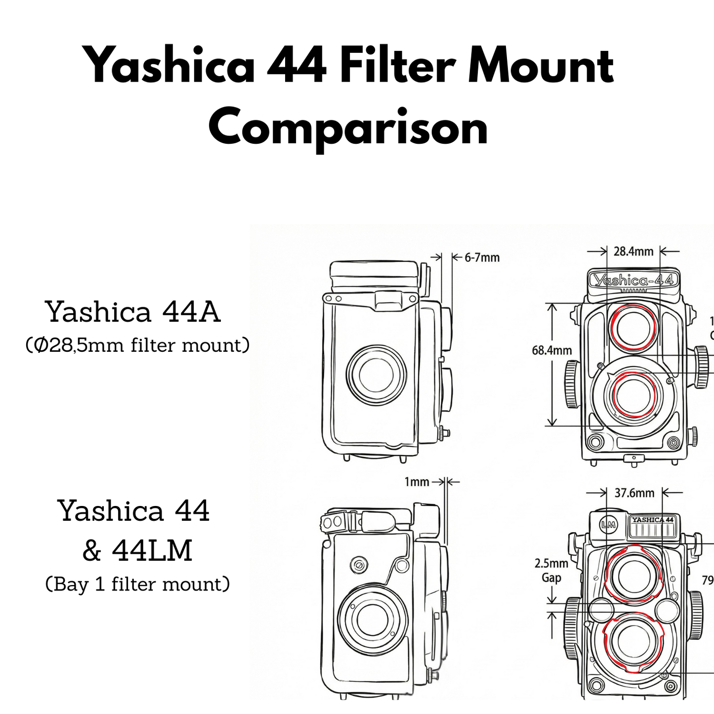 Pare-soleil et bouchon pour Yashica 44, 44LM, 44A (Baïonnette 1 / 28,5 mm)