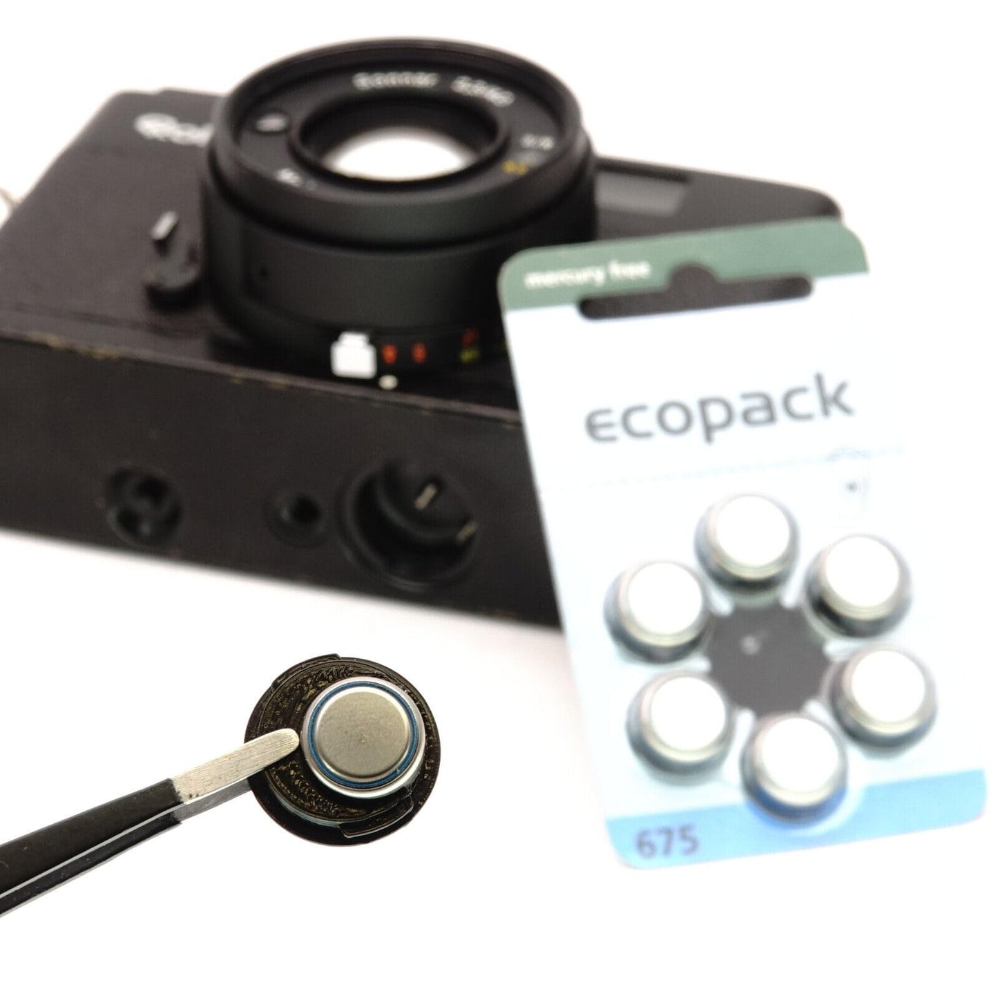 Tapa del compartimento de la batería y adaptador (675 de zinc-aire) para Rollei XF 35